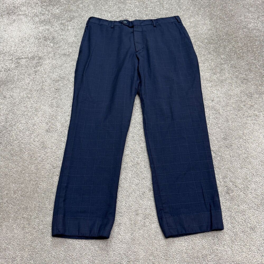 J. Hillburn Piana Super 170s Wool Silk 600 Dress Pants Men 34x28 Blue Windowpane